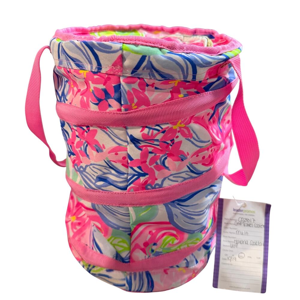 Lilly Pulitzer Insulated Beach Cooler bag in Aqua La Vista collapsible canvas
